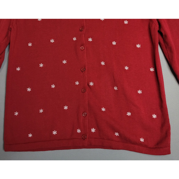 Vintage 90's Baxter & Wells Embroidered Snowflake Cardigan Sweater Womens L Red - Picture 4 of 10
